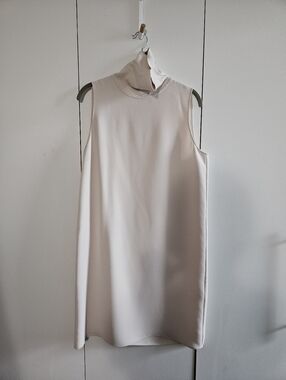 Theory Size M Sleeveless High-Neck Cream Shift Dress